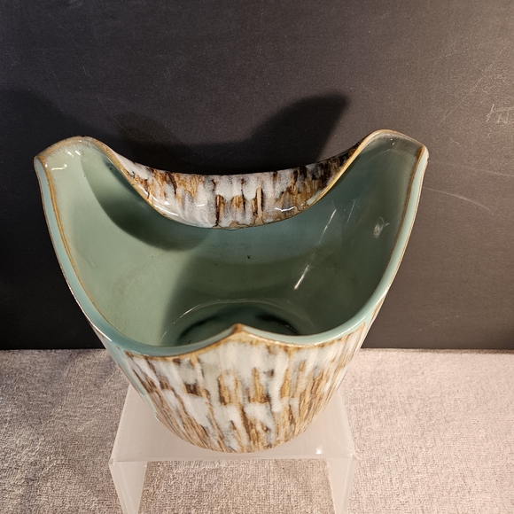 Japanese Vintage Vase Ikebana Brown Green Turquoise Pottery MCM W7"X5H - Picture 2 of 10